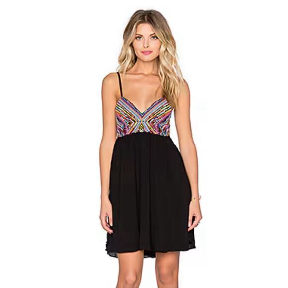 Pilyq Mosaic Embroidered Easy Going Spaghetti Strap Mini Dress With Back Ties XS - Picture 1 of 11
